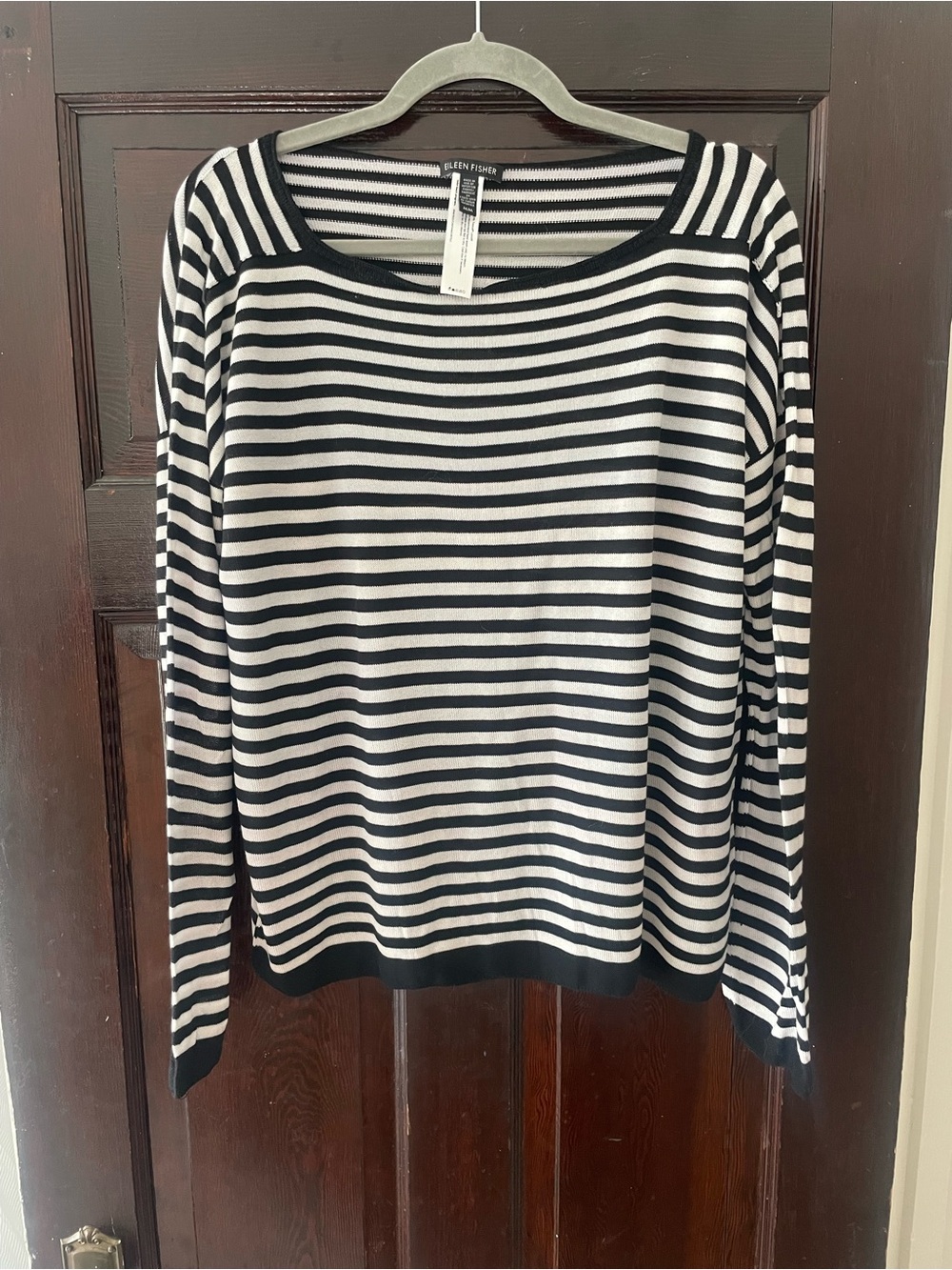 Eileen Fisher Black & White Striped Boatneck Sweater